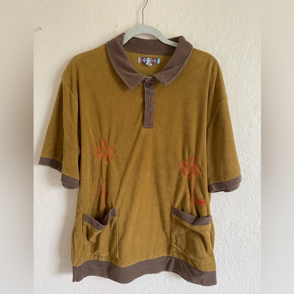 Urban Outfitters Other - Urban outfitters XL mustard shirt. Super cute embroidered flowers :)